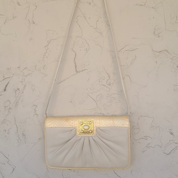 Vintage Cream Reptile Print Shoulderbag - Picture 2 of 8